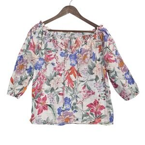 Hester & Orchard Floral Peasant Blouse Medium Boho Off Shoulder Romantic